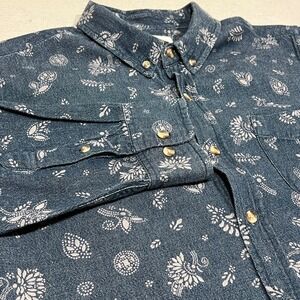 OBEY PROPAGANDA‎ Mens Denim Button Up Shirt Long Sleeve Paisley Print Size L